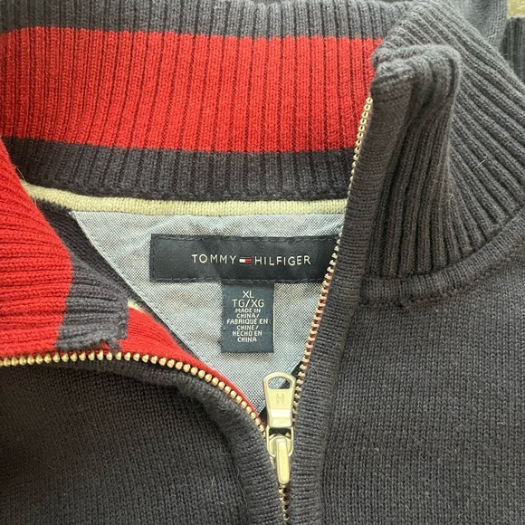TOMMY HILFIGER | xl | Long Sleeve Quarter Zip-Up Knit Sweater | Navy Blue - Picture 5 of 9